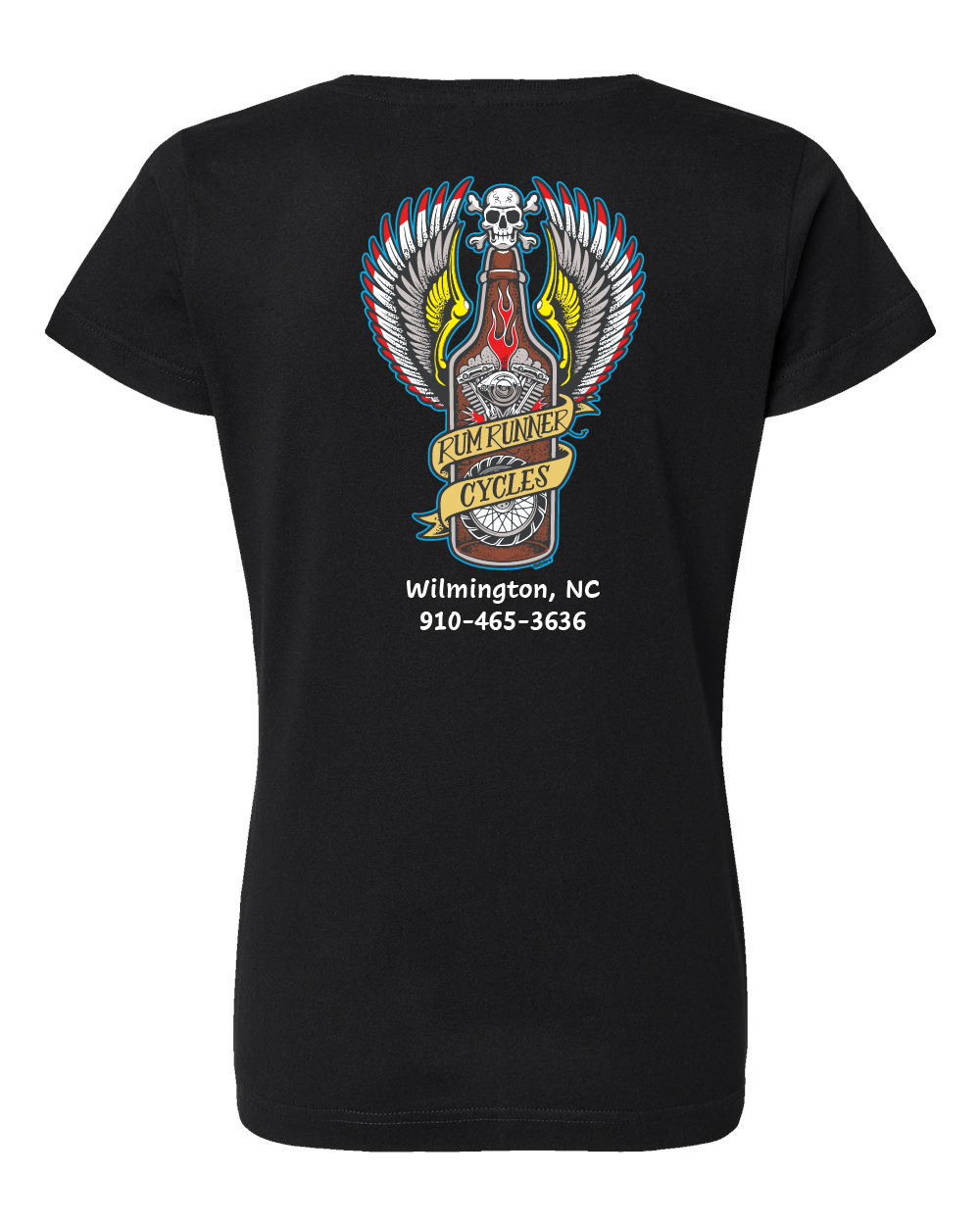 Rum Runner Cycles Women's Fine Jersey V-Neck Tee (click for more colors)